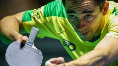 Foto de Hugo Calderano pega alemão Benedikt Duda na final em Foz do Iguaçu